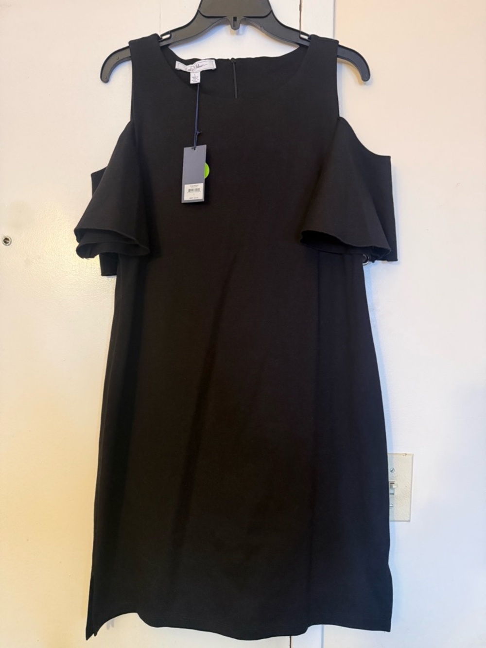libby. edelman Black Cold-Shoulder Ruffle Shift Dress
